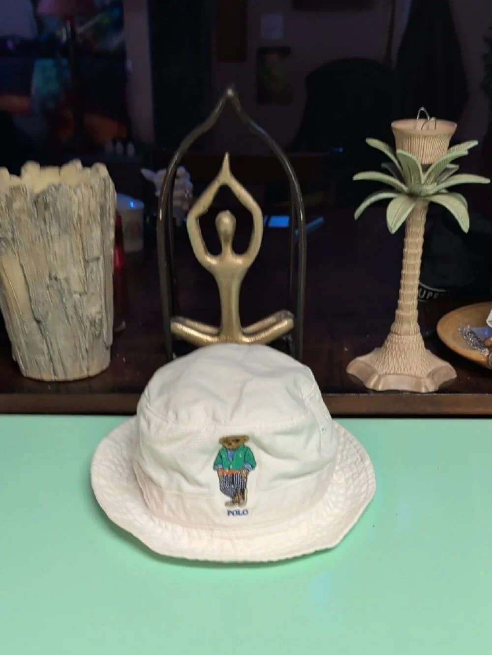 Polo by Ralph Lauren Cream Embroidered Bear Bucket Hat